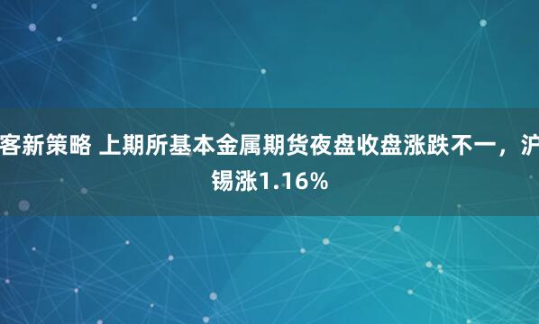 客新策略 上期所基本金属期货夜盘收盘涨跌不一，沪锡涨1.16%